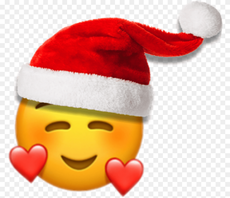 Christmas Sticker Smiling Face With 3 Hearts Emoji With Hearts Around Face, Plush, Toy, Baby, Person Free Png Download
