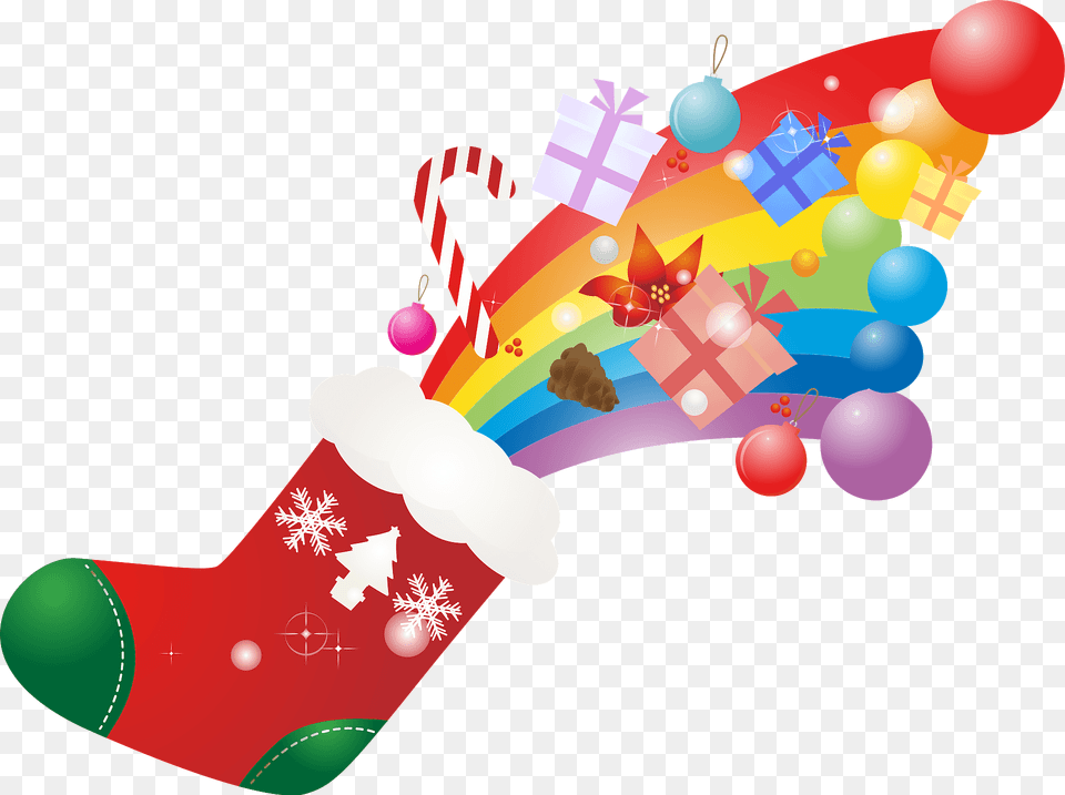 Christmas Stocking Is Filled With A Rainbow Clipart, Clothing, Hosiery, Christmas Decorations, Festival Free Png