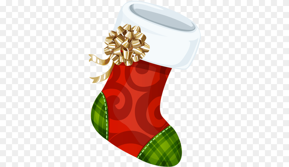 Christmas Stocking With Gold Bow Christmas Day, Hosiery, Gift, Clothing, Festival Free Png Download
