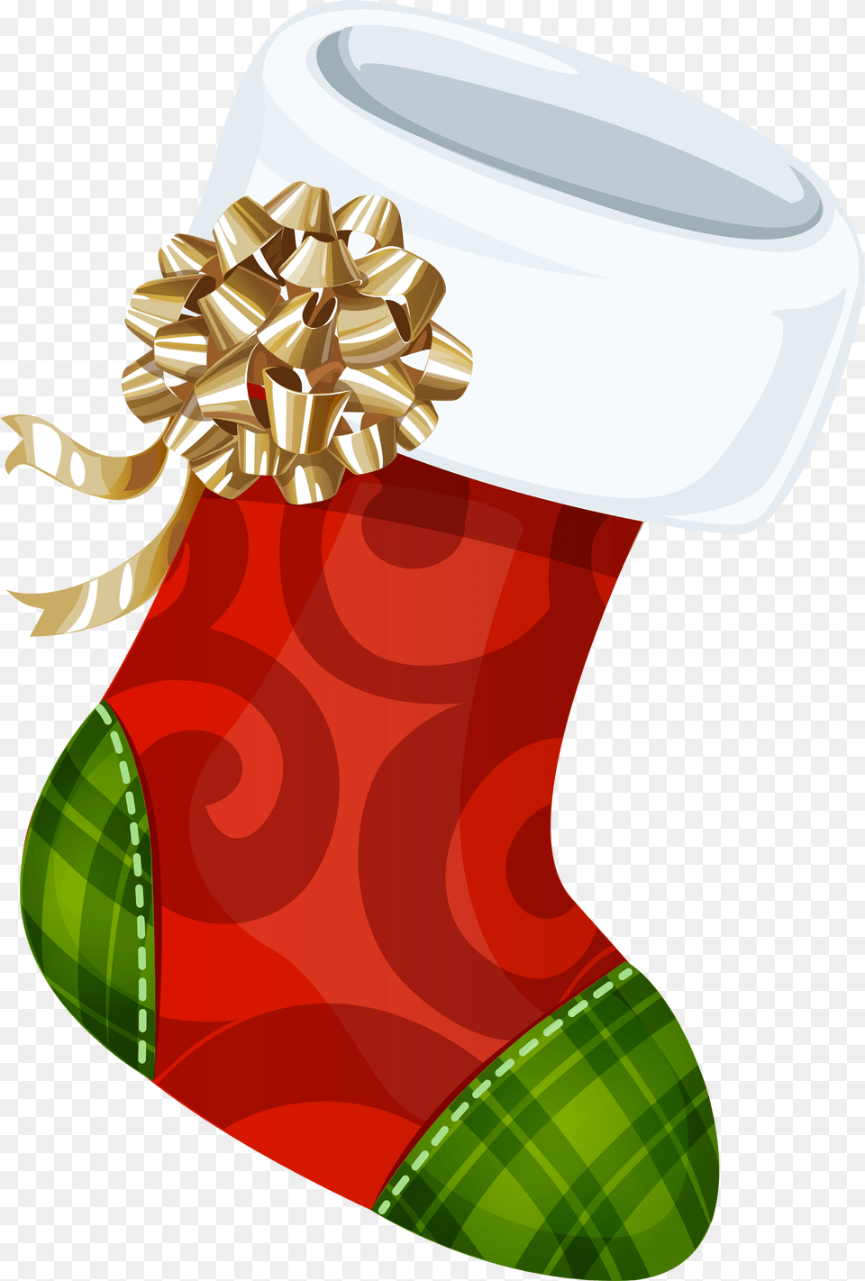 Christmas Stocking With Gold Bow Christmas Stocking, Gift, Hosiery, Festival, Clothing Free Png
