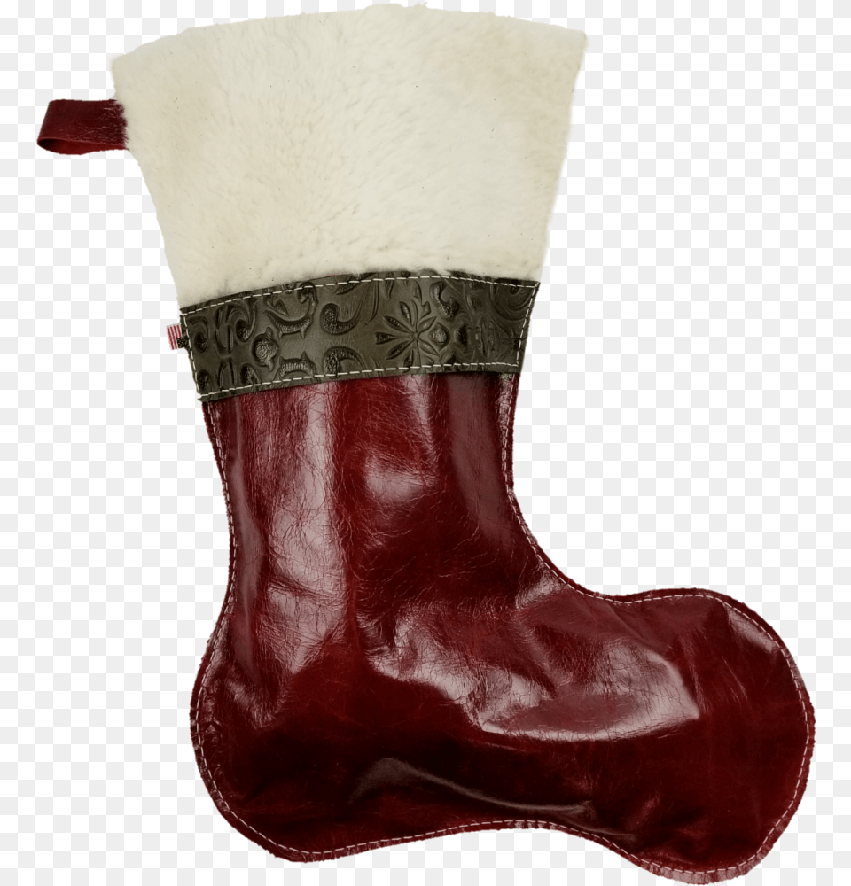 Christmas Stockings In Italian Red Leather With Wool Rain Boot, Person, Clothing, Footwear, Christmas Decorations Free Png