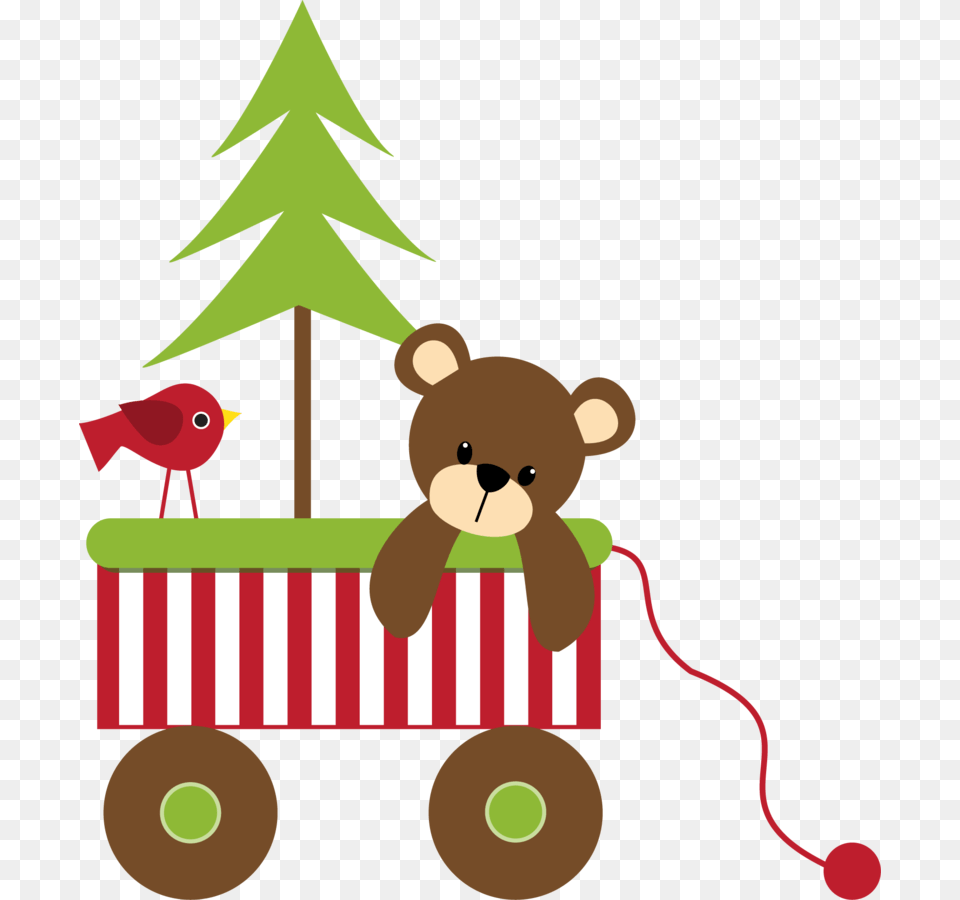 Christmas Teddy Bear And Wagon Clip Art Clip Art, Animal, Mammal, Wildlife, Bird Free Png Download