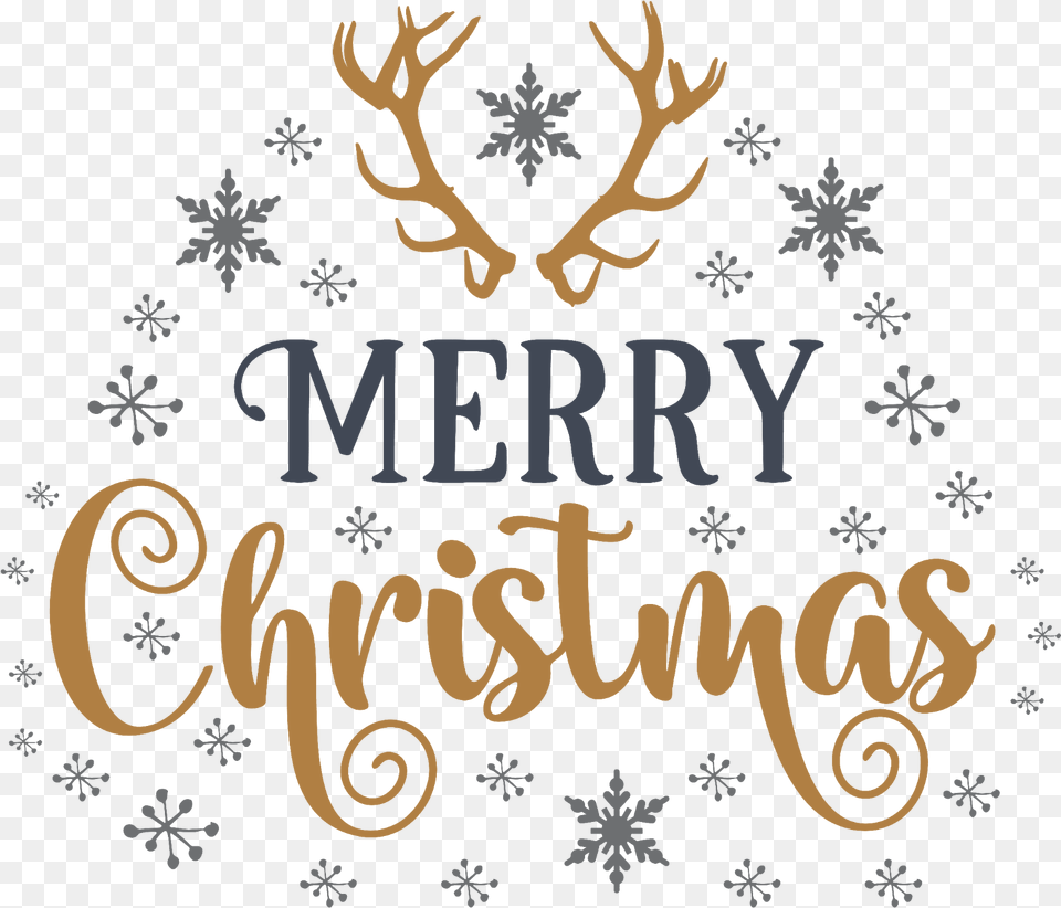Christmas Text Merrychristmas Snowflakes Antlers Calligraphy, Outdoors, Antler, Nature Png Image