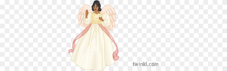 Christmas Tree Angel Illustration Twinkl Fairy, Adult, Bride, Female, Person Free Png Download