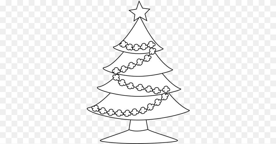 Christmas Tree Black And White Popcorn Christmas Outline Pics Background, Stencil, Star Symbol, Symbol, Chandelier Png Image