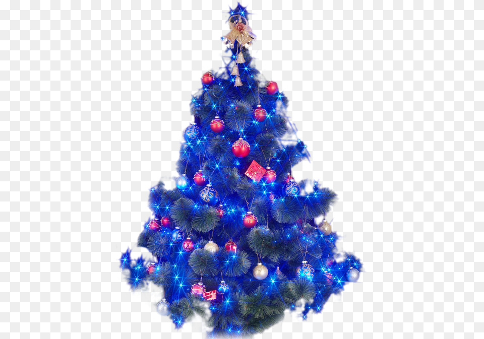 Christmas Tree Blue With Blue Lights, Christmas Decorations, Festival, Christmas Tree, Chandelier Png Image