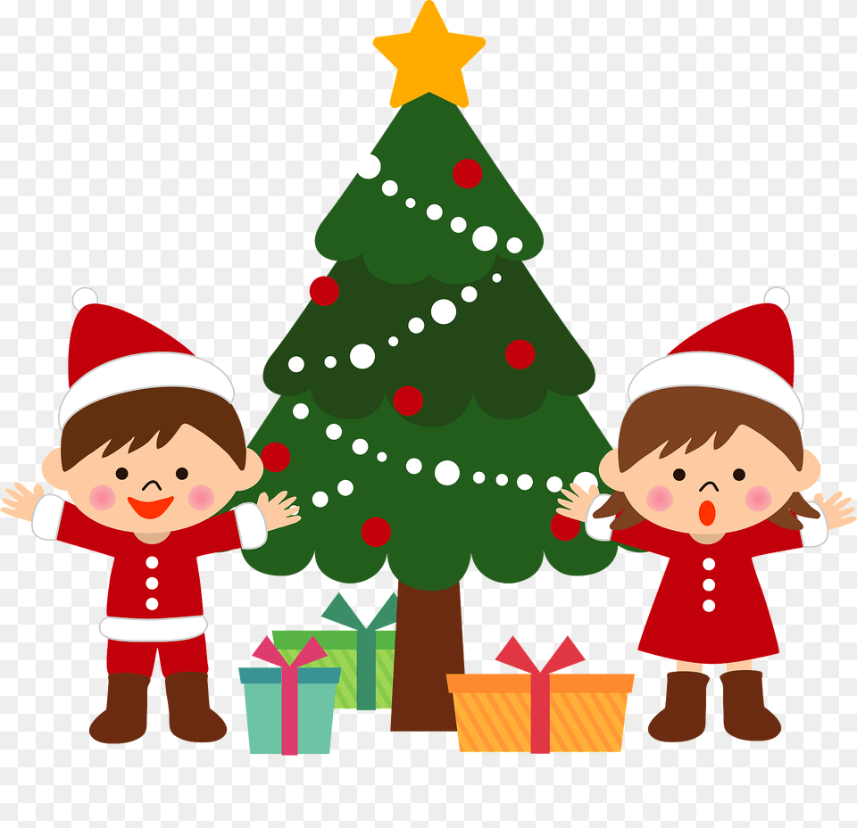 Christmas Tree Children And Gifts Clipart, Baby, Person, Elf, Christmas Decorations Free Png