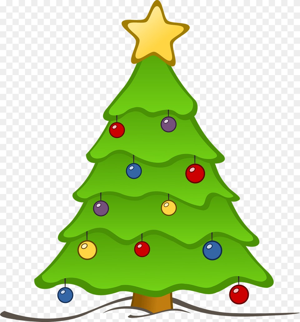 Christmas Tree In The Snow With Ornaments And A Star Clipart, Plant, Christmas Decorations, Festival, Christmas Tree Png Image