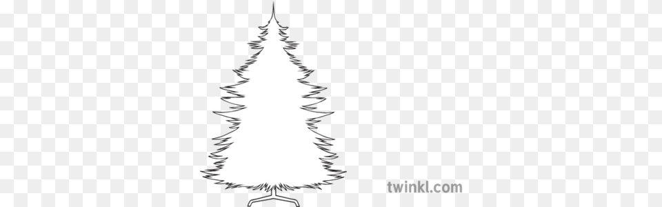 Christmas Tree Outline Black And White Illustration Twinkl Sparrow Cartoon Images Drawing, Silhouette, Lighting Free Png