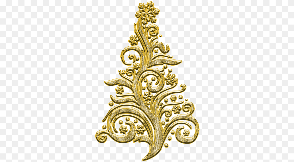 Christmas Tree Pattern Decor Pohon Natal Emas, Gold Png Image