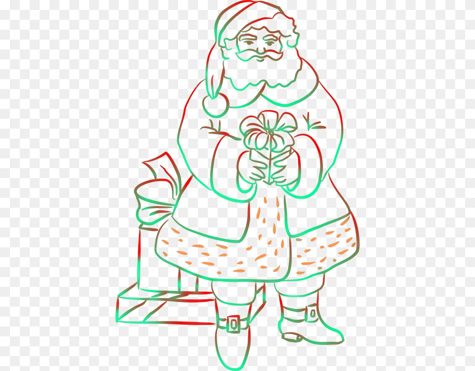 Christmas Tree Santa Claus Silhouette Line Art Drawing Santa Claus, Adult, Female, Person, Woman Free Png