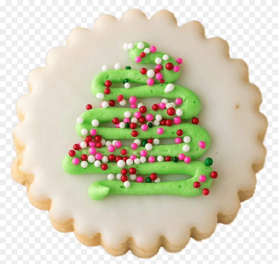 Christmas Tree Shortbread, Birthday Cake, Cake, Cream, Dessert Png Image