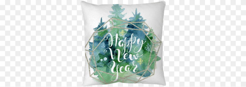 Christmas Tree Watercolor Card With Lettering Quote Christmas Tree, Cushion, Home Decor, Pillow, Blackboard Png Image