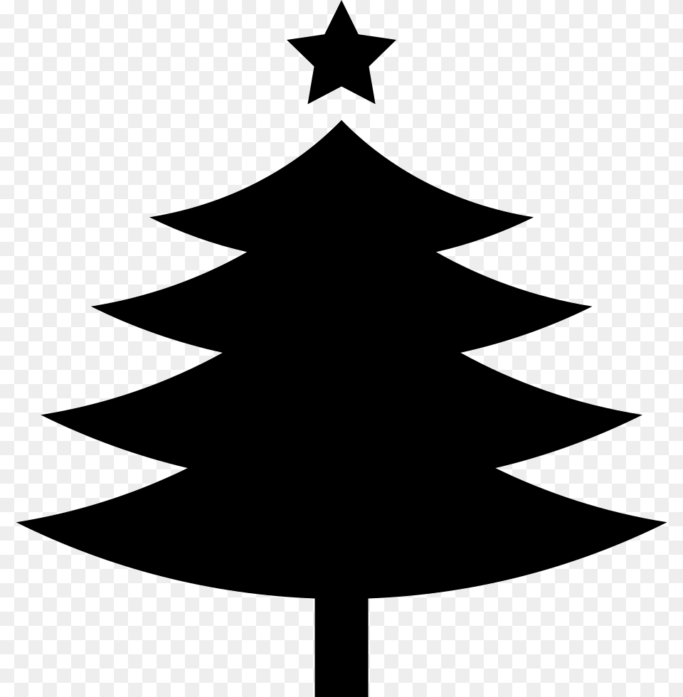 Christmas Tree With A Fivepointed Star On Top Icon Free, Silhouette, Stencil, Star Symbol, Symbol Png Image