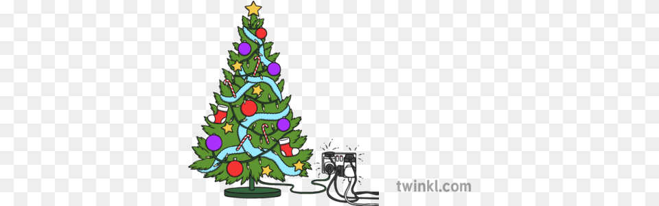 Christmas Tree With Fairy Lights And Overloaded Plug Socket Saint Florian Cartoon, Plant, Christmas Decorations, Festival, Christmas Tree Free Png