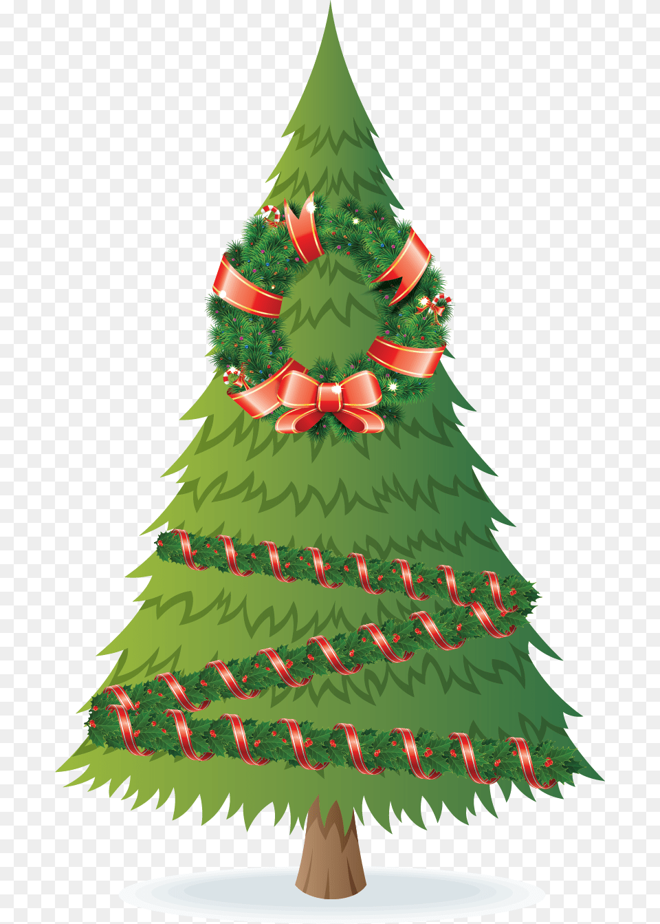 Christmas Tree With Garland And A Wreath Christmas Tree, Plant, Christmas Decorations, Festival, Christmas Tree Png Image
