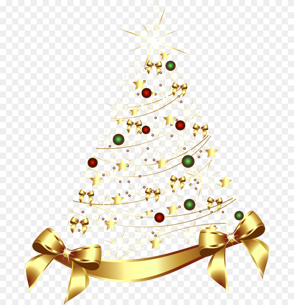 Christmas Tree With Gold Bow Gold Transparent Christmas Tree, Chandelier, Lamp, Christmas Decorations, Festival Free Png Download