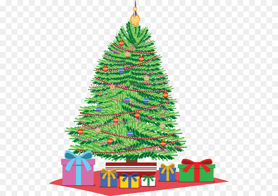 Christmas Tree With Presents Clipart Download Christmas Tree Drawing In Gift, Plant, Christmas Decorations, Festival, Christmas Tree Png Image