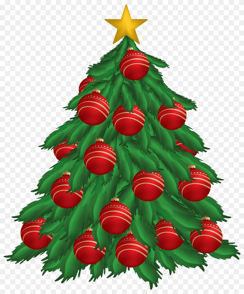 Christmas Tree With Red Christmas Ornaments Clipart, Christmas Decorations, Festival, Christmas Tree, Plant Png