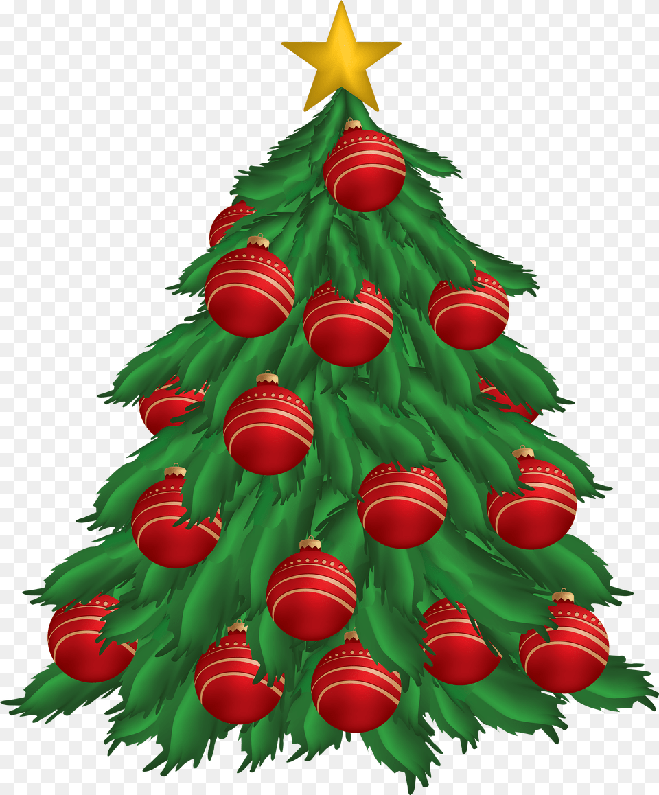 Christmas Tree With Red Christmas Ornaments Clipart Greetings Christmas New Year, Christmas Decorations, Festival, Plant, Christmas Tree Free Png Download