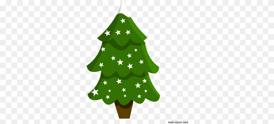 Christmas Tree With Snow And White Stars Clip Art Christmas Day, Green, Plant, Christmas Decorations, Festival Free Png Download