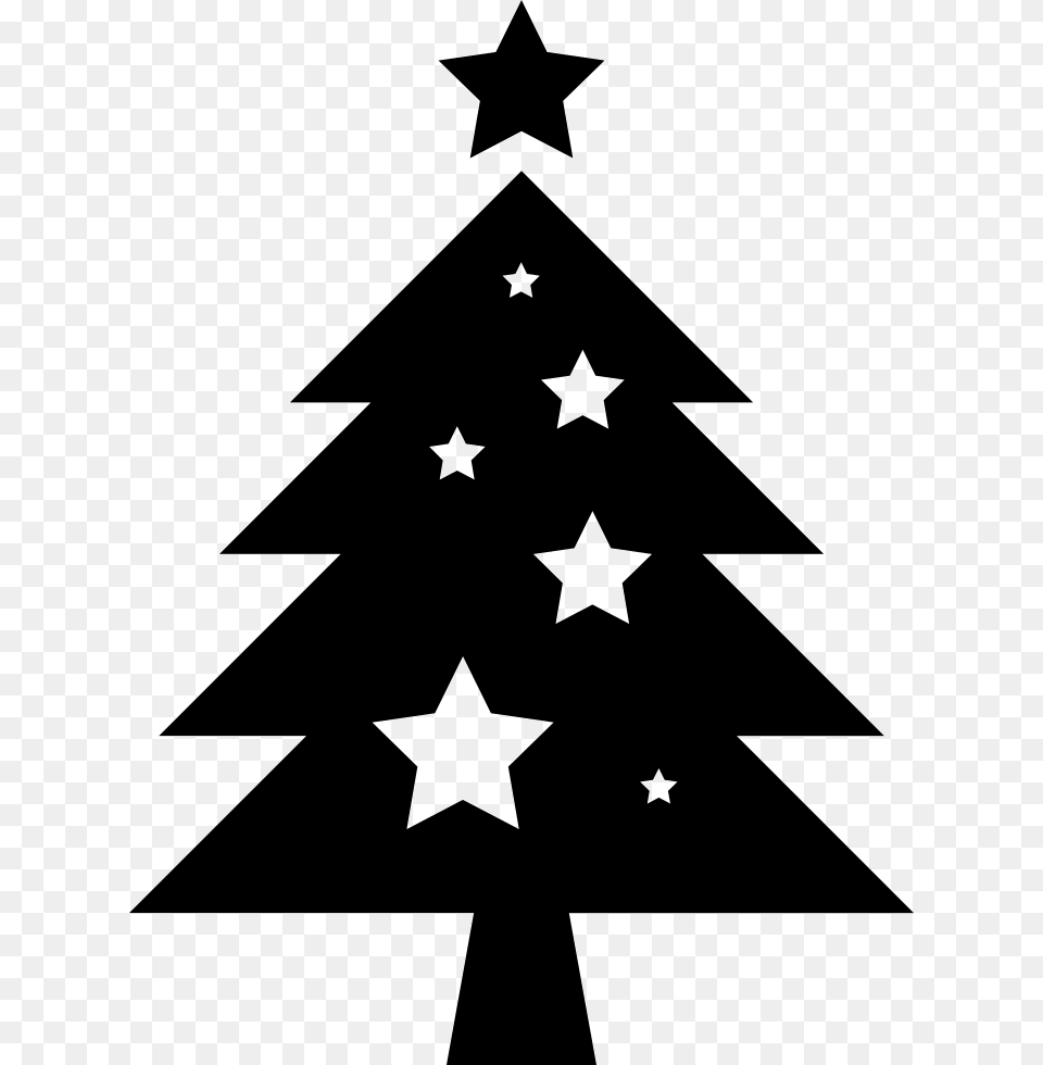 Christmas Tree With Stars Ornaments Black Christmas Tree Vector, Star Symbol, Symbol Png