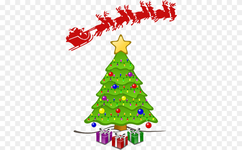 Christmas Treesantasleigh Clip Art For Download Christmas Tree Drawing, Christmas Decorations, Festival, Christmas Tree, Birthday Cake Free Transparent Png