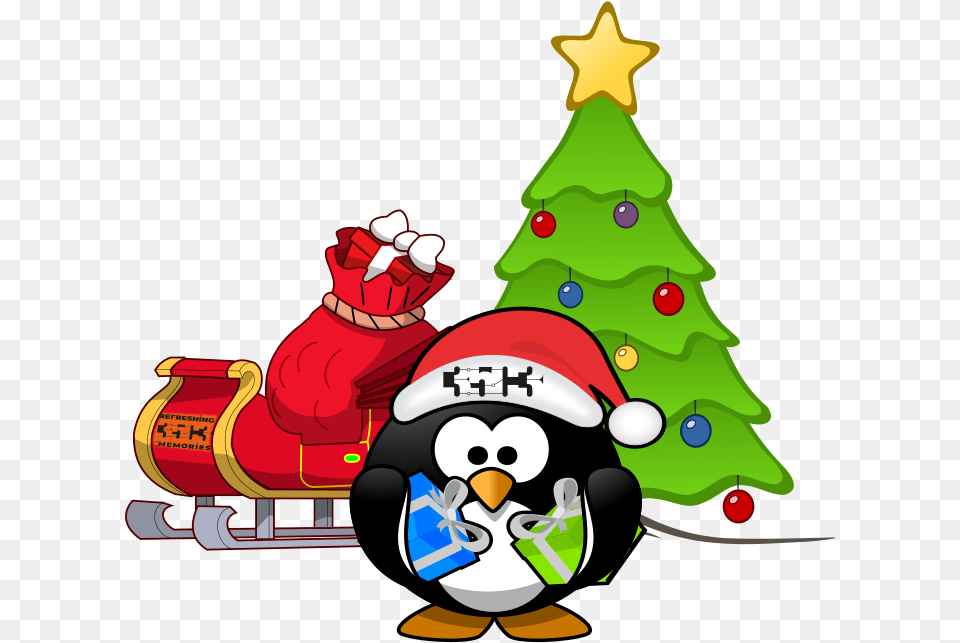 Christmas Tux On Animated Santas Sleigh, Christmas Decorations, Festival, Bulldozer, Machine Png