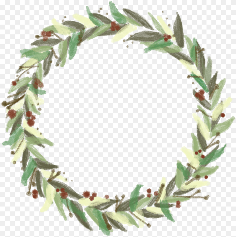 Christmas Watercolor Wreath, Plant, Oval Free Png Download