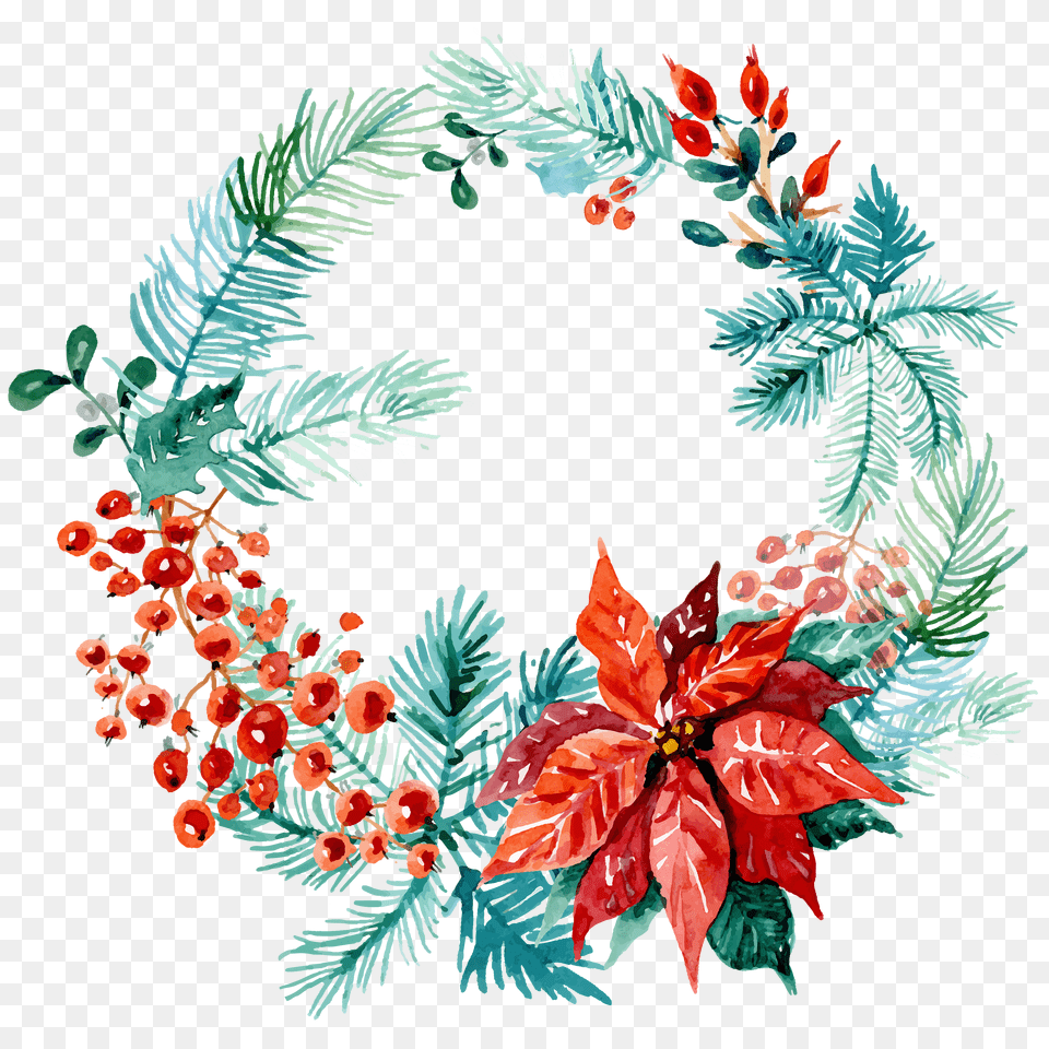 Christmas Watercolor Wreaths, Art, Floral Design, Graphics, Leaf Png Image