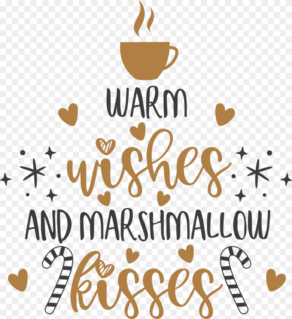 Christmas Wishes Text Marshmallow Kisses Calligraphy, Cup Free Transparent Png
