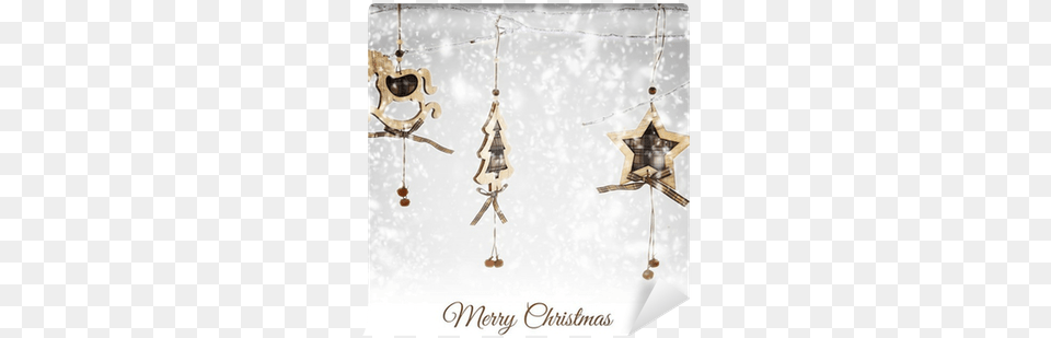 Christmas Wooden Ornaments Hanging On Snowy Branch Wood, Accessories, Earring, Jewelry, Chandelier Png