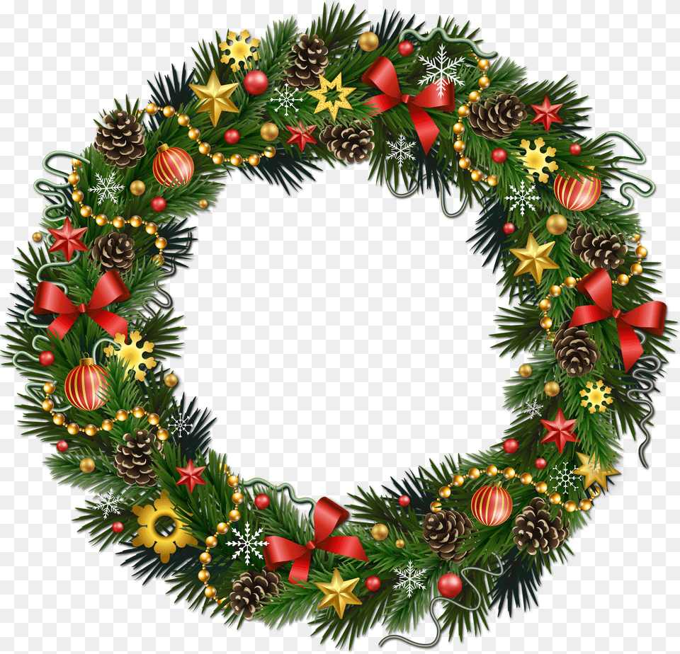 Christmas Wreath Clipart Cartoon Background Christmas Wreath, Text Free Transparent Png