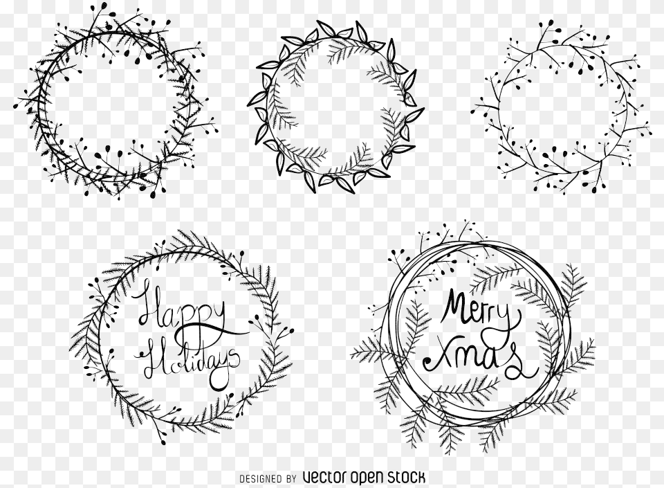 Christmas Wreath Drawing Illustration Material Transprent Christmas Wreath Vector Black And White, Machine, Spoke, Art, Floral Design Free Png Download
