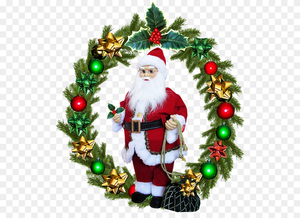 Christmas Wreath Santa International Flags Christmas Tree, Person, Face, Head Free Transparent Png