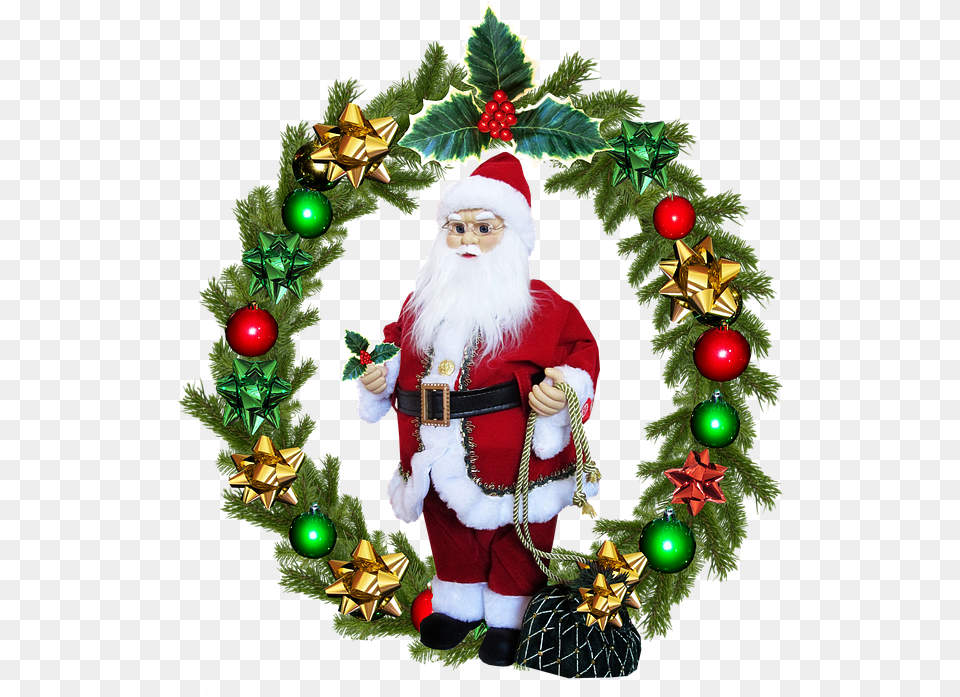 Christmas Wreath Santa Photo On Pixabay New X Mas Wishes, Person, Face, Head Png Image