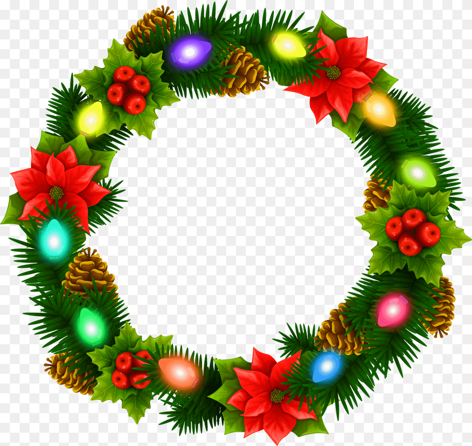 Christmas Wreath With Lights Clipart, Birthday Cake, Cake, Cream, Dessert Free Png Download