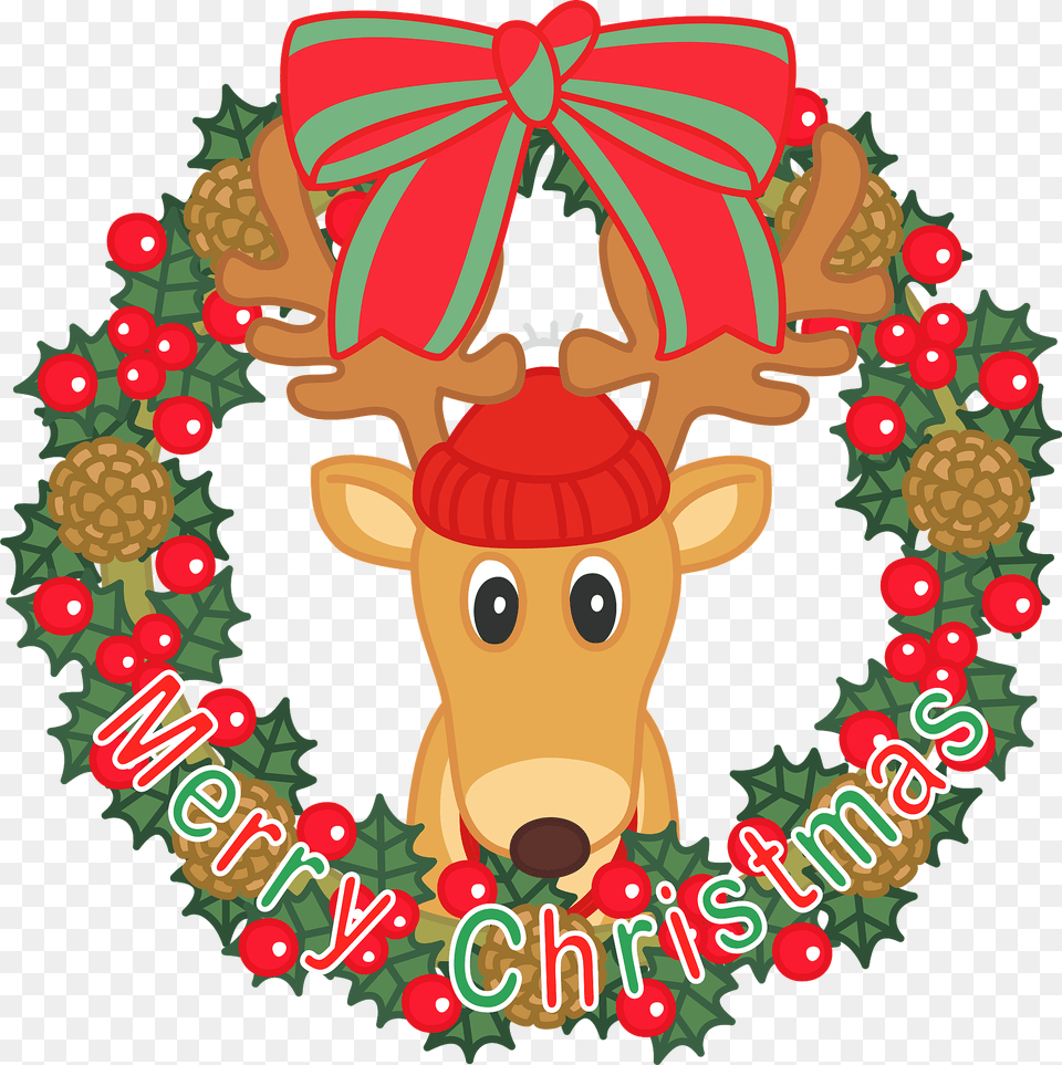 Christmas Wreath With Reindeer Clipart, Animal, Deer, Mammal, Wildlife Png Image