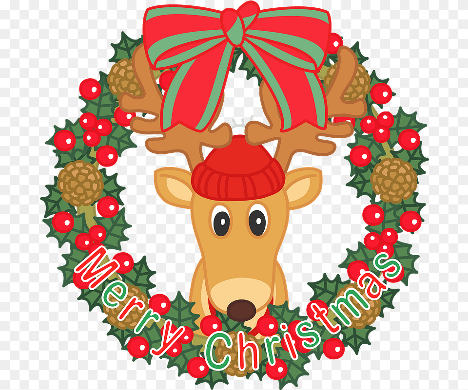 Christmas Wreath With Reindeer Clipart Reindeer Christmas Cartoon Cute Transparent Reindeer, Baby, Person Free Png Download