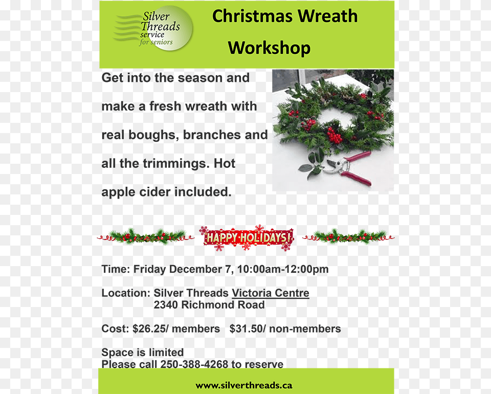 Christmas Wreath Workshop December 7 2018 Happy Holidays Greetings, Advertisement, Poster, Plant Free Png Download