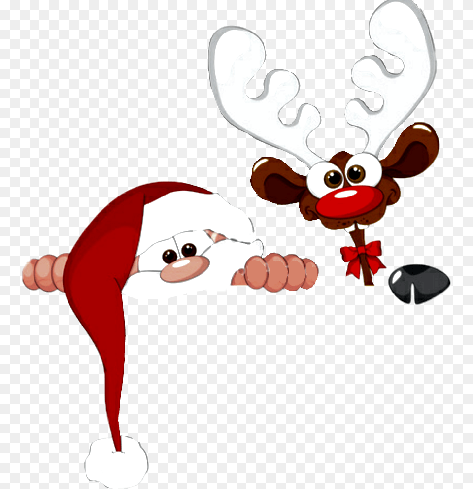 Chritsmas Santa Rudolph Peeking Cartoon, Baby, Person, Snowman, Snow Free Png
