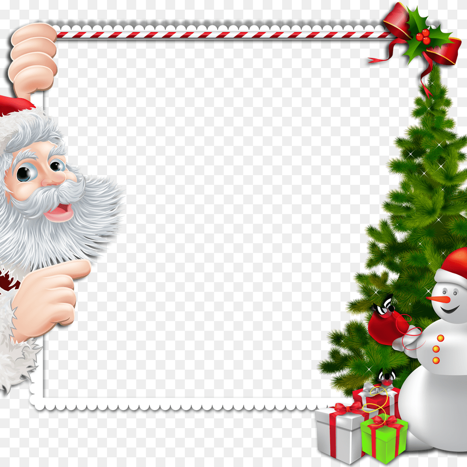 Chritstmas Frame Santa Claus Snowman, Tree, Plant, Winter, Snow Png