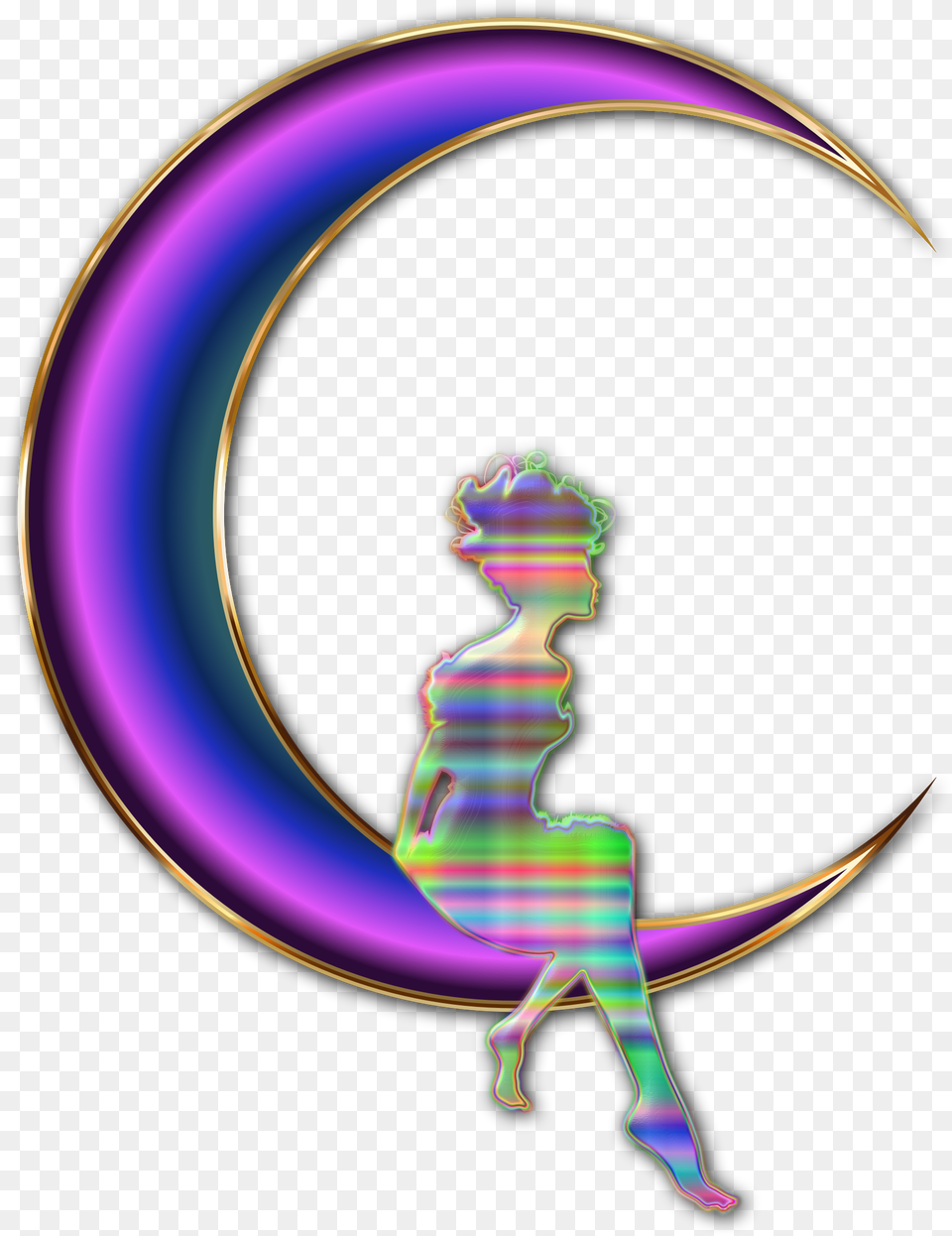 Chromatic Fairy Sitting On Crescent Moon Enhanced No Background, Pattern, Baby, Person, Light Free Transparent Png