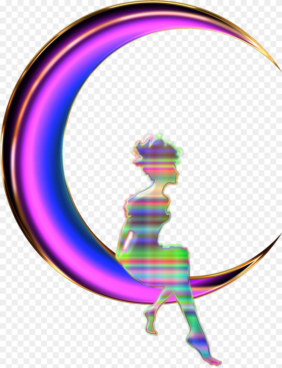 Chromatic Fairy Sitting On Crescent Moon Enhanced No Background, Purple, Baby, Person, Pattern Png Image