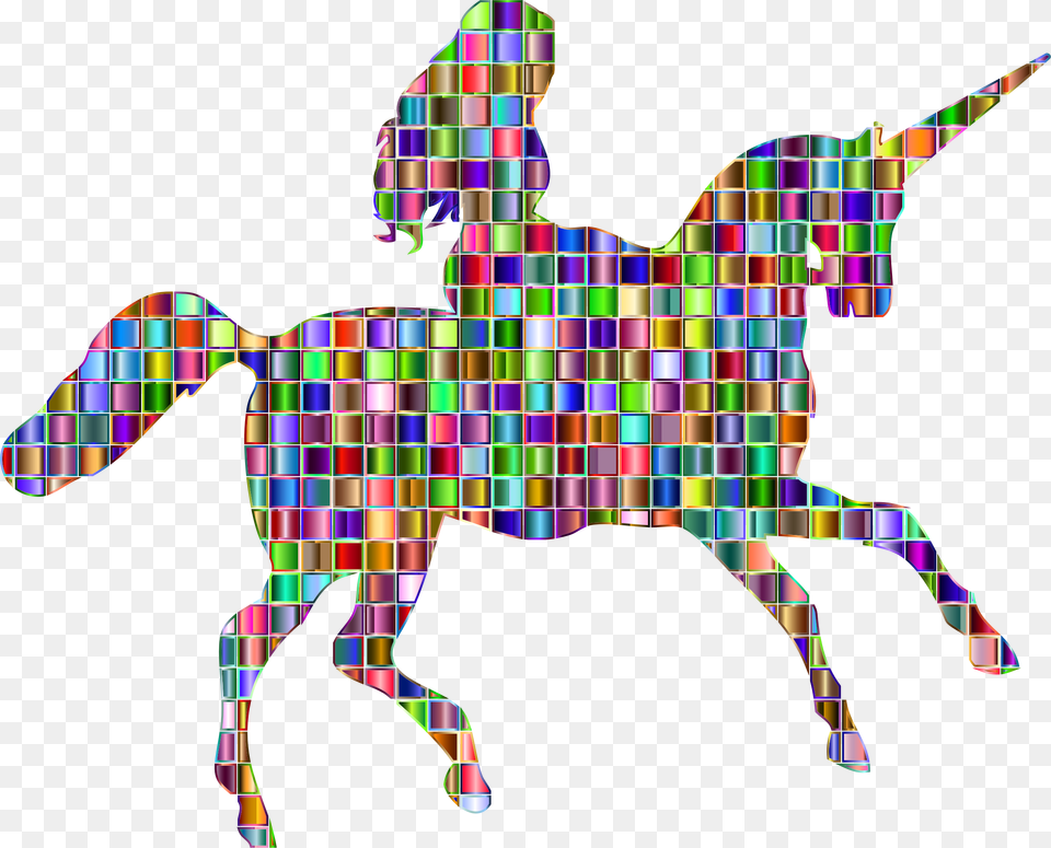 Chromatic Mosaic Woman Riding Unicorn Icons, Art, Graphics, Baby, Person Free Png Download