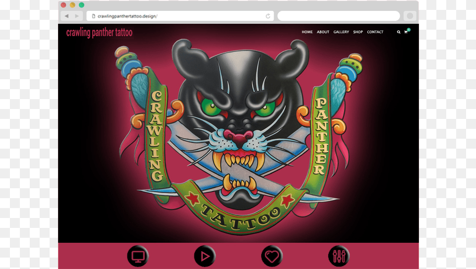 Chrome American Traditional Tattoo Panther Design, Logo Png Image