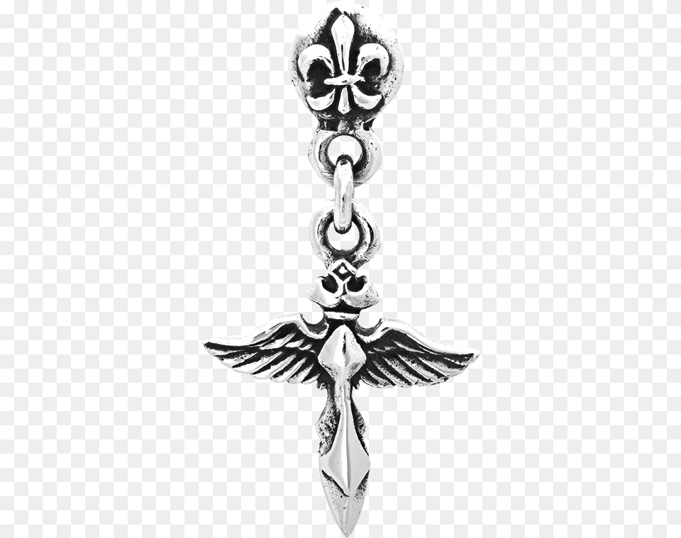 Chrome Angel Cross Earrings Body Jewelry, Accessories, Earring, Emblem, Person Png Image