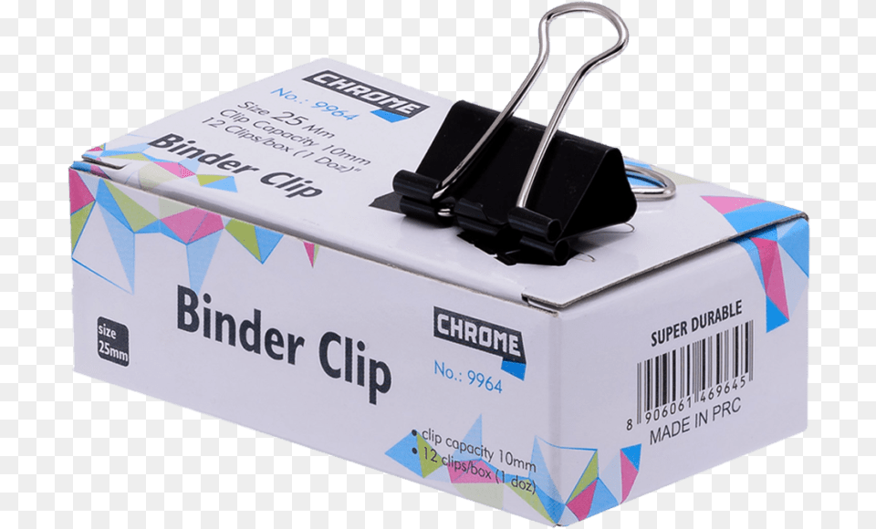 Chrome Binder Clip 25mm 12pc Box Of 8 Chrome 9964 Black Metal Binder Clips 25mm Set Of, Cardboard, Carton Png