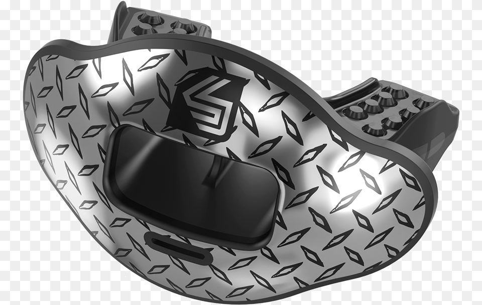 Chrome Diamond Plate Max Airflow Football Mouthguard Shock Doctor Mouthguard Savage, Clothing, Hat, Person, Head Free Png