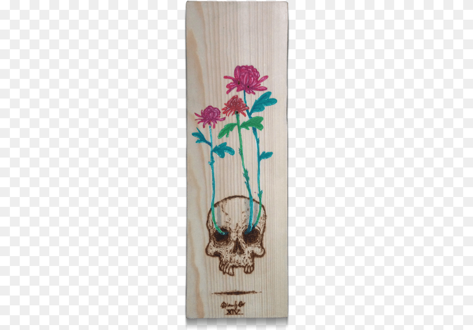 Chrysanthemum Skull Woodburn Amp Watercolor On Wood Https Vase, Art, Floral Design, Flower, Flower Arrangement Png Image